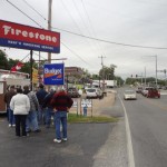 Folks line up to sign up for the giveaways