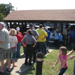 Folks line up for Lunch provided by JRs Hickory House in Greers Ferry